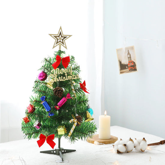 Mini Christmas Tree With Lights Small Accessories Bow Bells Pine Cone Gifts Christmas Desktop New Year Decorations