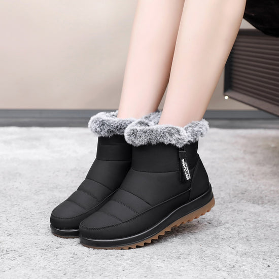 Winter Snow Boot With Side Zipper Fashion Warm Plush Ankle Boots Women&