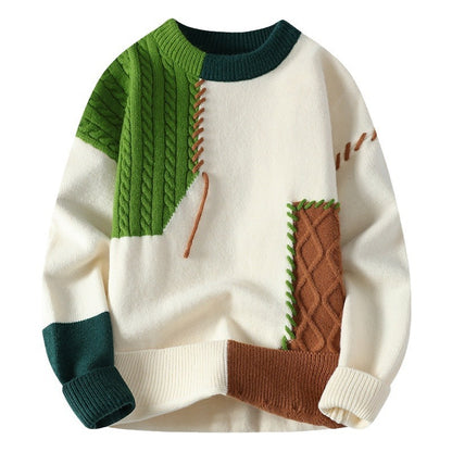 Colorblock Pullover Sweater Winter Fashion Long Sleeve Top Men&